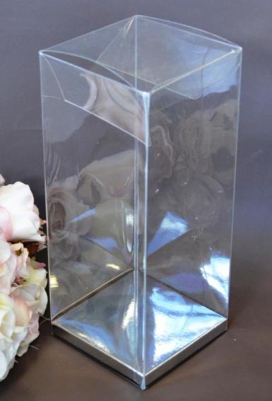 Wedding  Clear PVC Box with Silver Base 6cm x 6cm x 12cm Image 1