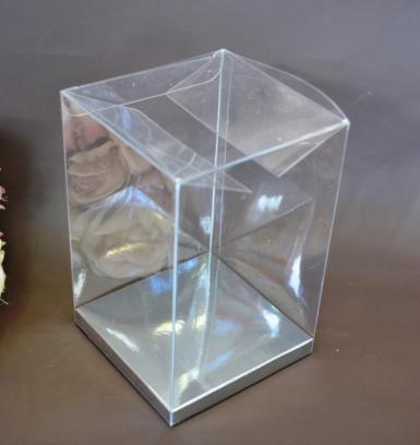 Wedding  Clear PVC  Box wih Silver Base 12cm x 12cm x 18cm Image 1