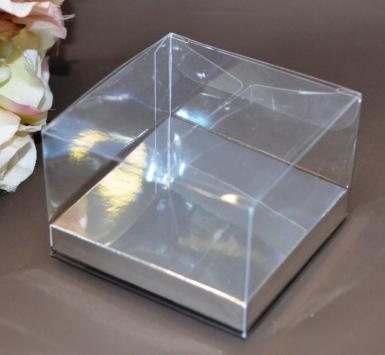 Wedding  Clear PVC Box with Silver Base 12cm x 12cm x 8cm Image 1