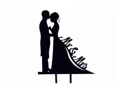 Wedding  Mr and Mrs Silhouette Black Cake Pick Image 1