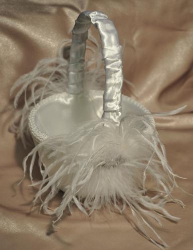Wedding  Flower Girl Basket with Feathers and Rhinestones Image 1