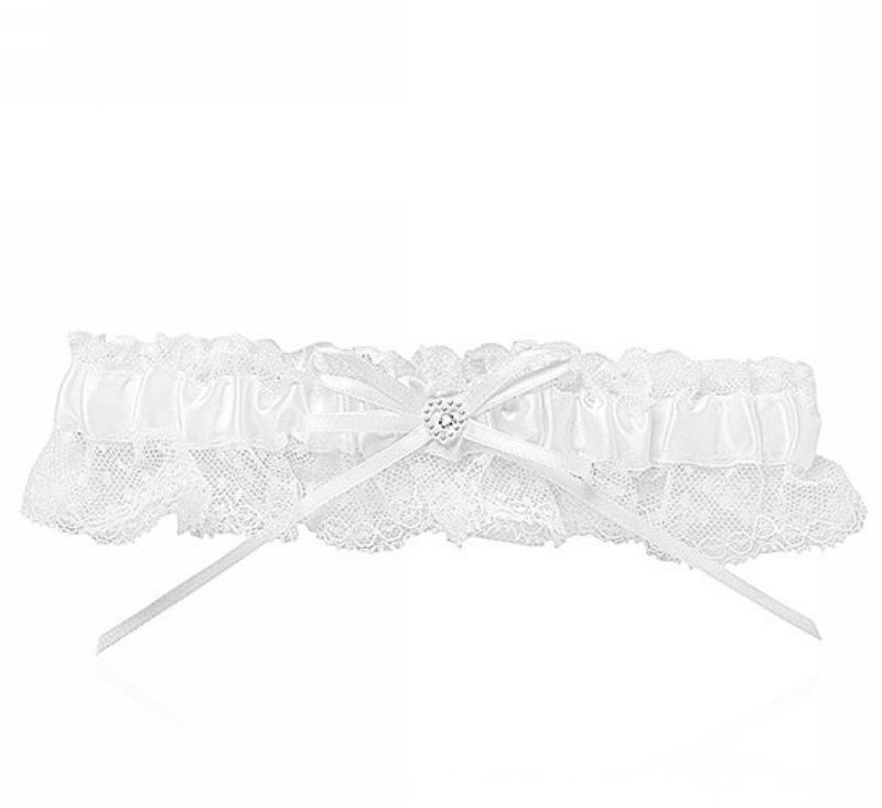 Wedding Garter Set – 2-Piece Satin Bridal Garter With Bow, Heart Rhinestones (Black)