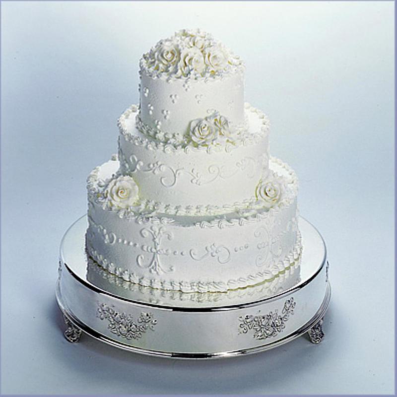 Wedding Antique Look 18 inch Round Silver Cake Stand - Hire - Wedding Wish